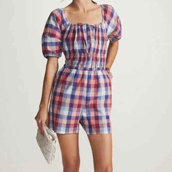 Anthropologie Kopal Brea Plaid Cotton Romper Size Small - Picture 1 of 13